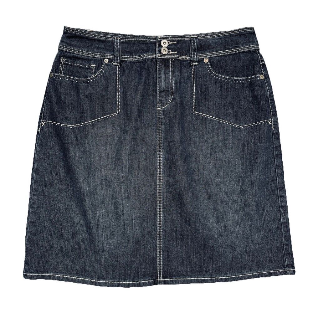 Christopher & Banks Denim Skirt 10 (32x21) Black A Line Knee Stretch Womens